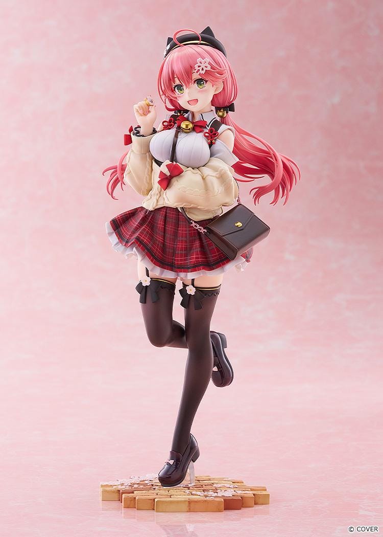 hololive production Sakura Miko Date Style Casual Outfit Ver. 1/7 Scale Figure with pink hair, plaid skirt, jacket, and shoulder bag