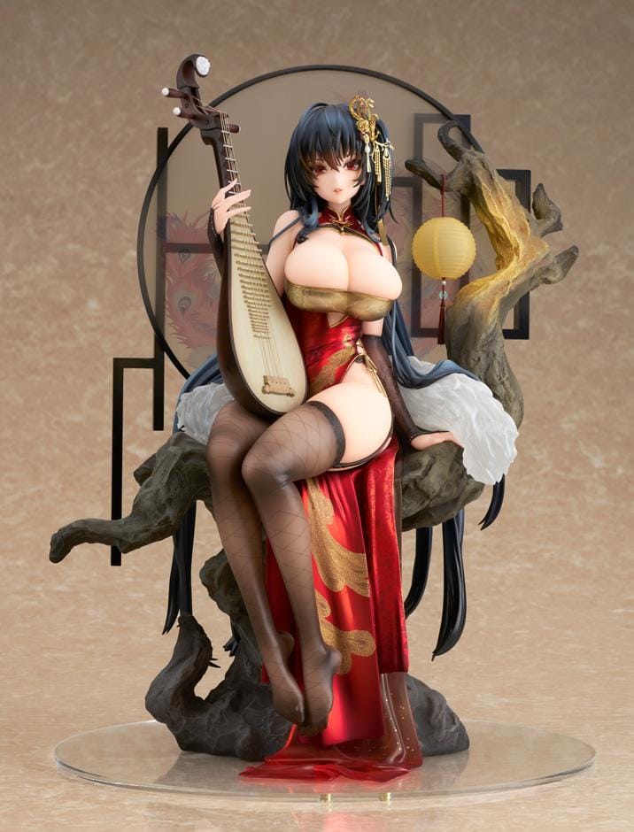 Azur Lane Taihou Phoenix's Spring Song Ver. 1/7 Scale Figure featuring Taihou seated in a red-and-gold outfit with long dark hair, ornate accessories, traditional instrument, and scenic display base.