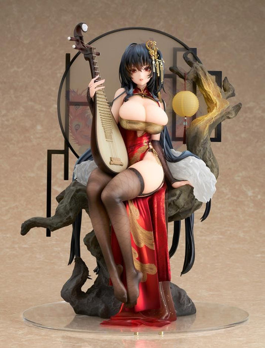 Azur Lane Taihou Phoenix's Spring Song Ver. 1/7 Scale Figure featuring Taihou seated in a red-and-gold outfit with long dark hair, ornate accessories, traditional instrument, and scenic display base.