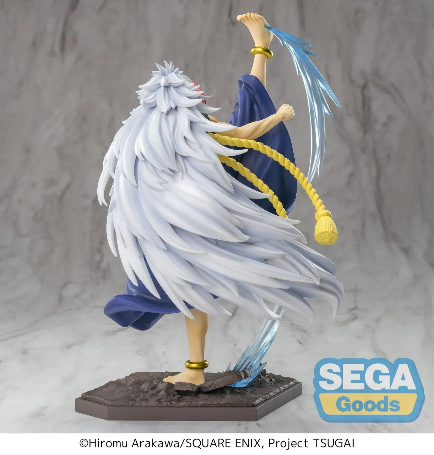Daemons of the Shadow Realm Luminasta Left Figure performing a high kick with blue effect parts and flowing white hair