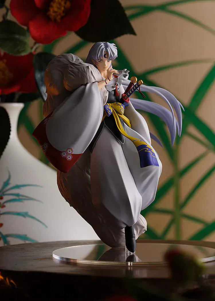 InuYasha POP UP PARADE Sesshomaru rerun figure with flowing silver hair, white kimono, and sword accessory