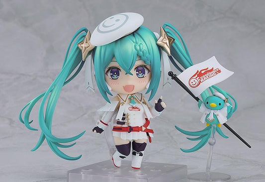 Hatsune Miku Racing Miku 2023 Nendoroid figure with twin tails and white racing outfit
