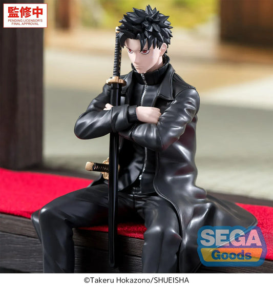 Kagurabachi Chihiro Rokuhira High Premium Perching Figure by SEGA sitting with katana and black coat