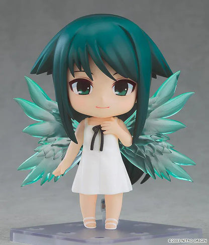 Nendoroid Saya from Saya no Uta with teal hair, white dress, and translucent wings.
