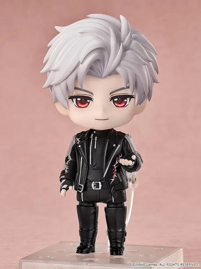 Love and Deepspace Nendoroid Sylus Figure with silver hair, red eyes, and black outfit
