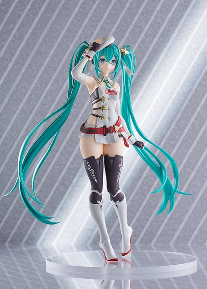 GOODSMILE RACING POP UP PARADE Racing Miku 2023 Ver Figure in white racing outfit with turquoise twin-tails