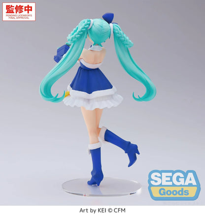 Vocaloid High Premium Figure Hatsune Miku Sapphire Christmas Ver Figure in blue Christmas outfit holding a gift box