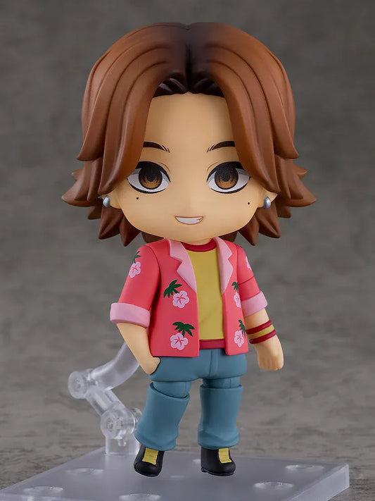 Mouthwashing Nendoroid Daisuke Figure with brown hair, pink floral shirt, yellow top, blue pants, and chibi-style pose