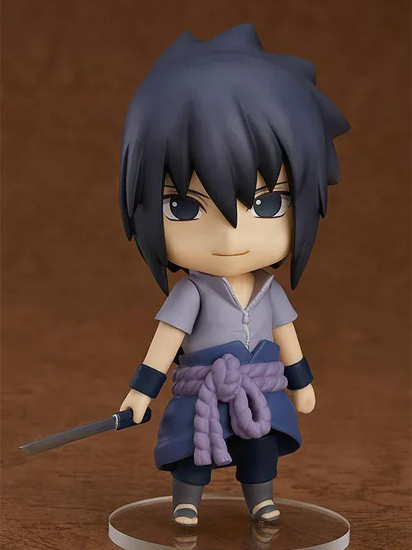 Chibi Nendoroid Sasuke Uchiha holding his sword in his Shippuden outfit.