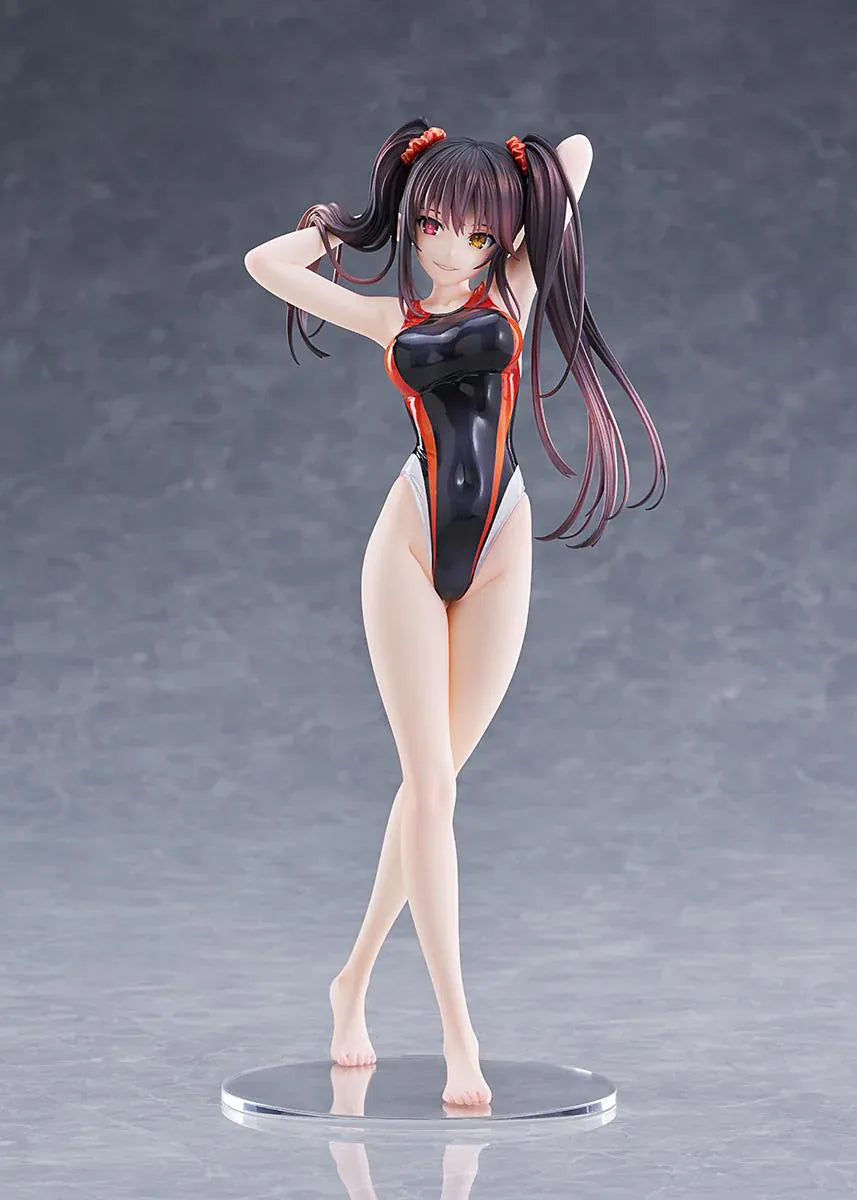 Swimsuit Silhouette DATE A LIVE Kurumi Tokisaki Swimwear Ver. 1/7 Scale Figure featuring Kurumi in a black, white, and red swimsuit with twin tails and a clear display base.