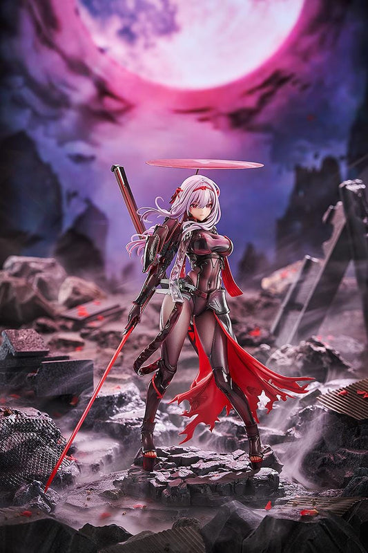 Goddess of Victory: Nikke Scarlet Black Shadow Ver 1/7 scale figure in black and red combat suit holding long blade on rocky base