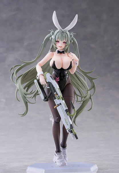 GODDESS OF VICTORY: NIKKE figma Soda Twinkling Bunny figure wearing a black bunny outfit and holding a weapon.