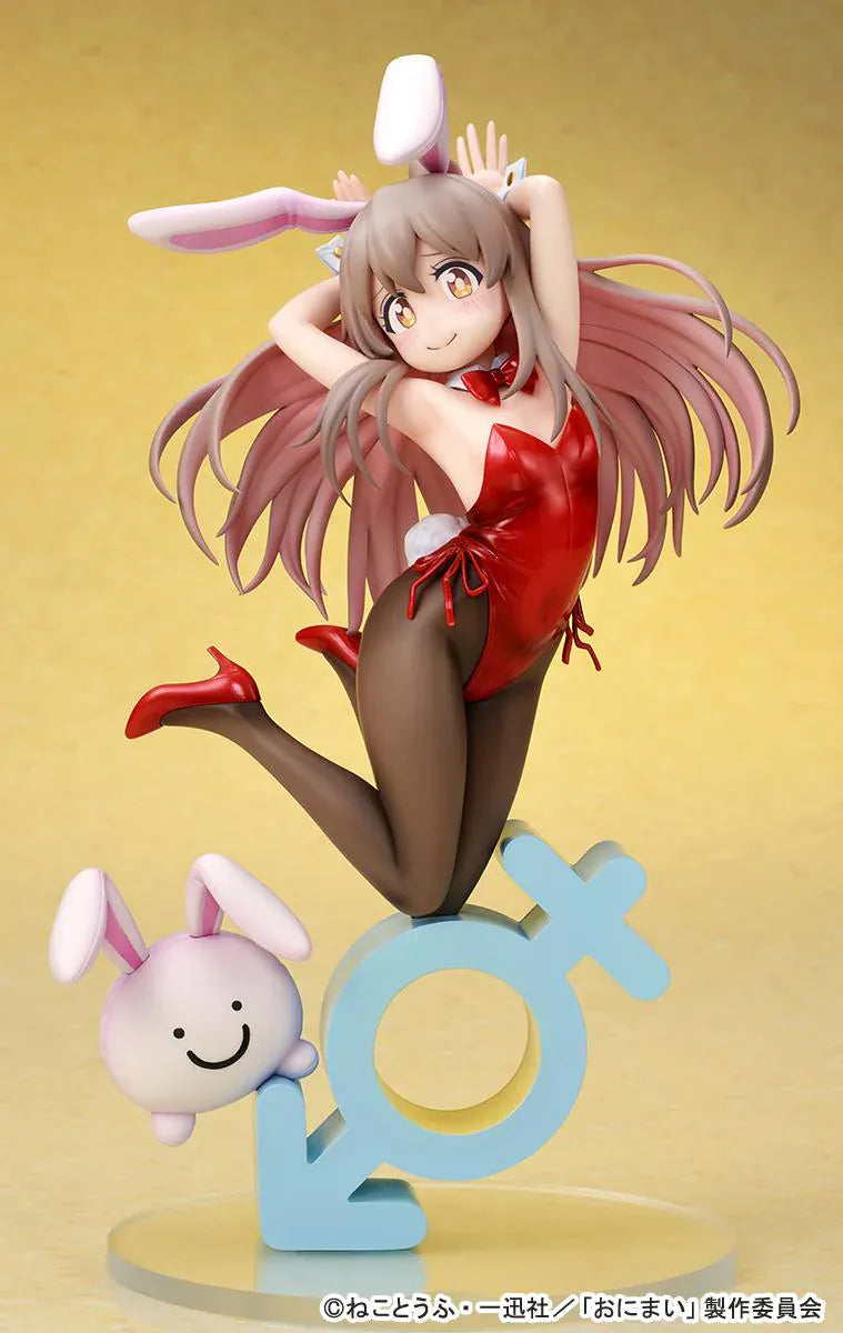 ONIMAI I'm Now Your Sister Mahiro Oyama Bunny Girl Style 1/7 Scale Figure featuring Mahiro in a red bunny outfit with bunny ears, flowing hair, tights, and themed display base.