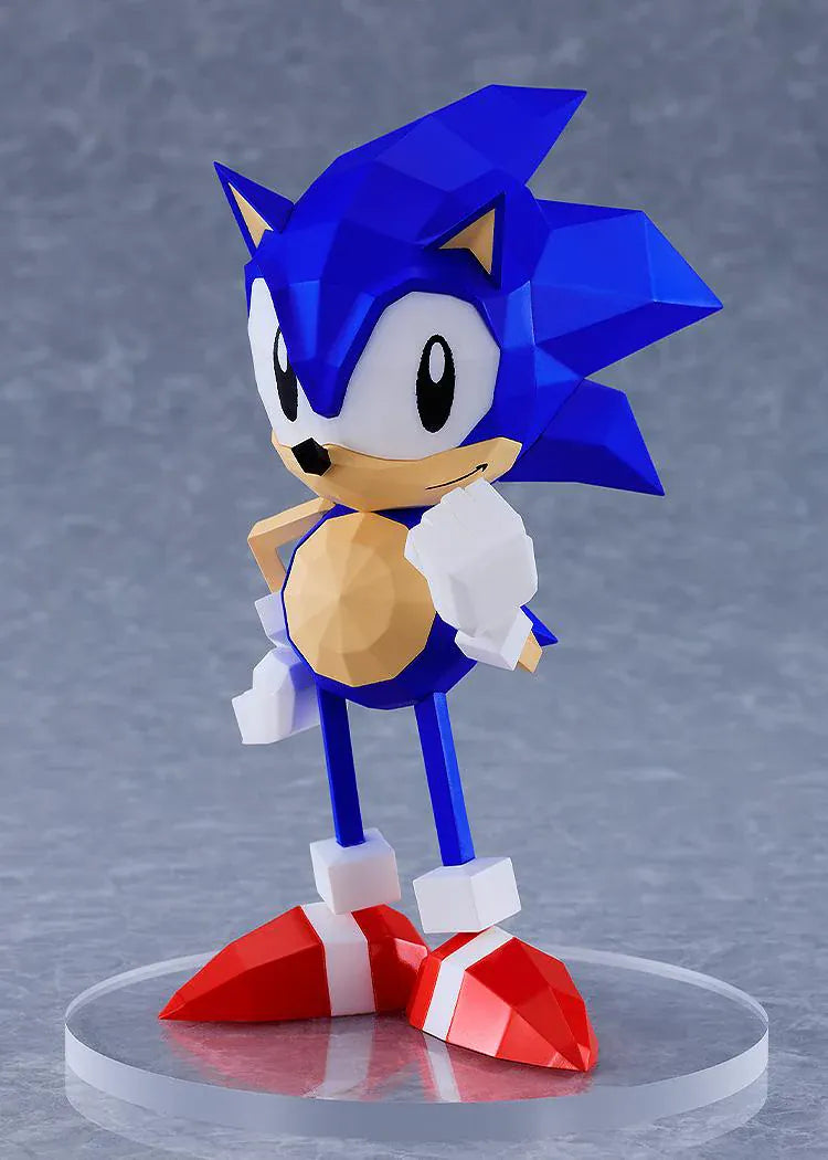 Sonic the Fighters POP UP PARADE Sonic the Hedgehog Figure featuring Sonic in a retro low-poly style with blue body, white gloves, and red shoes.