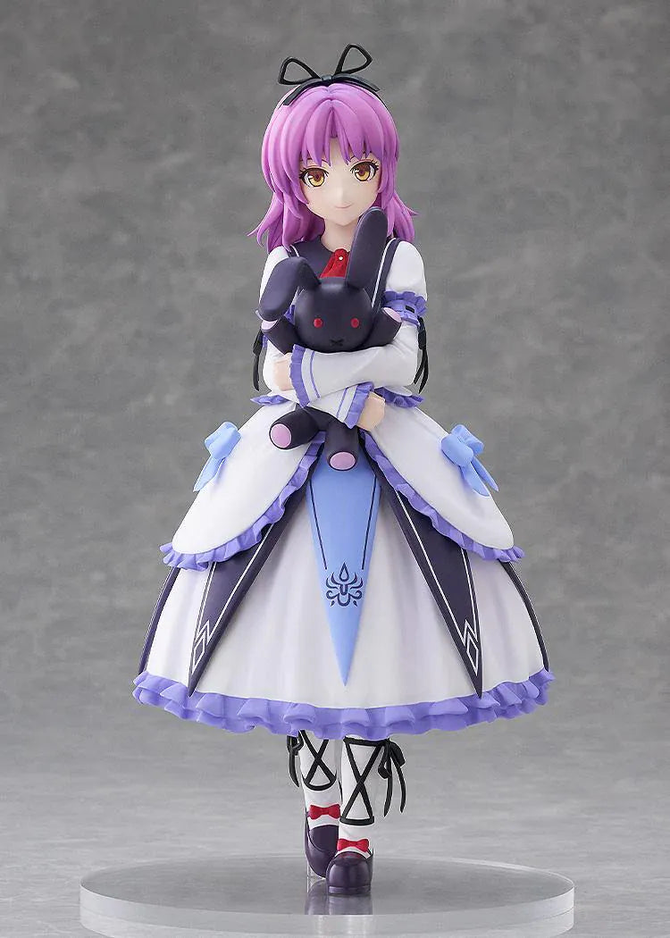 Trails in the Sky 2nd Chapter POP UP PARADE Renne L Size Figure featuring Renne with purple hair, a white and lavender dress, lace-up shoes, and a black rabbit plush.