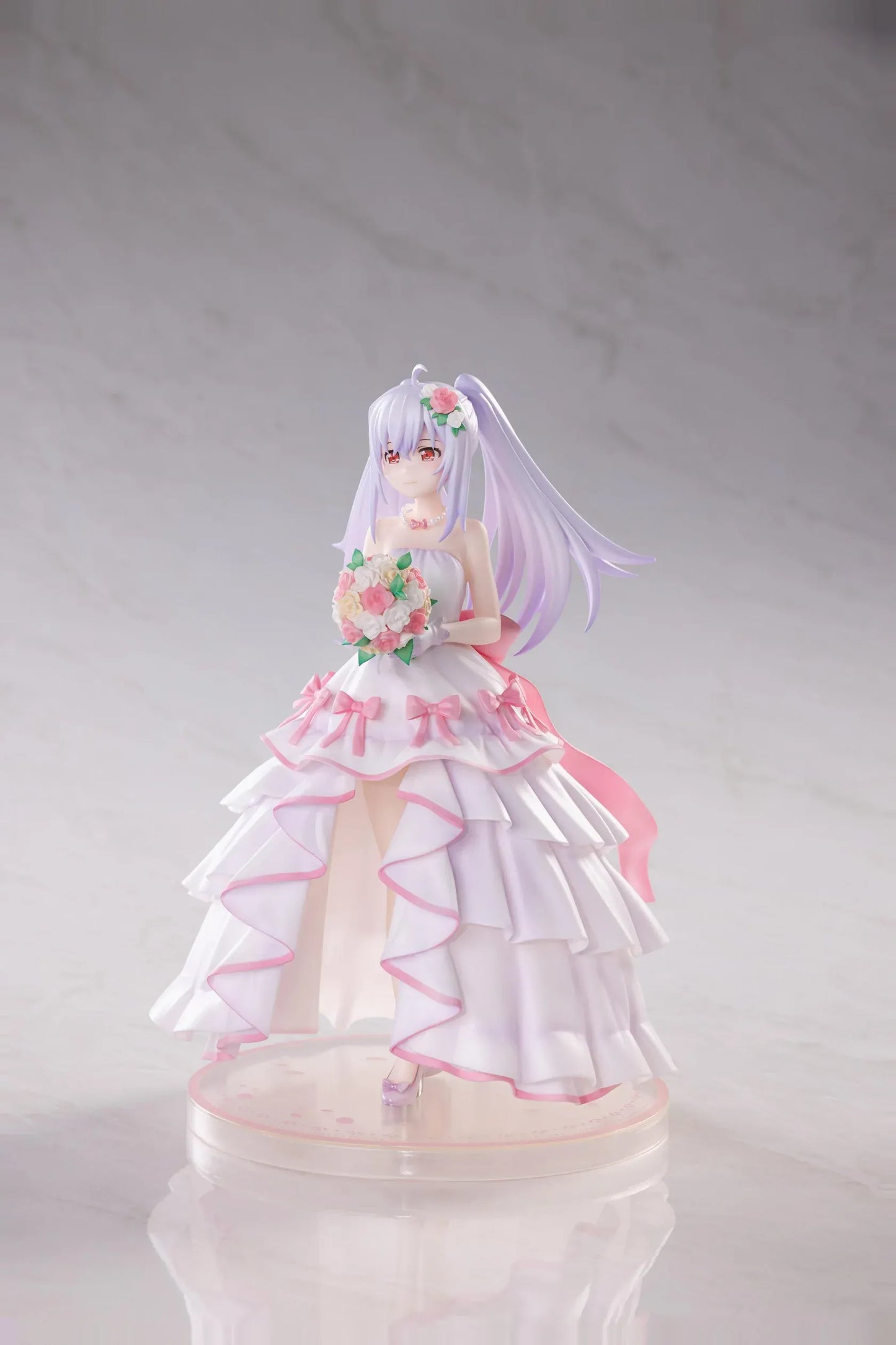 Plastic Memories Isla Wedding Dress Ver. 1/7 Scale Figure wearing a white and pink bridal gown while holding a rose bouquet