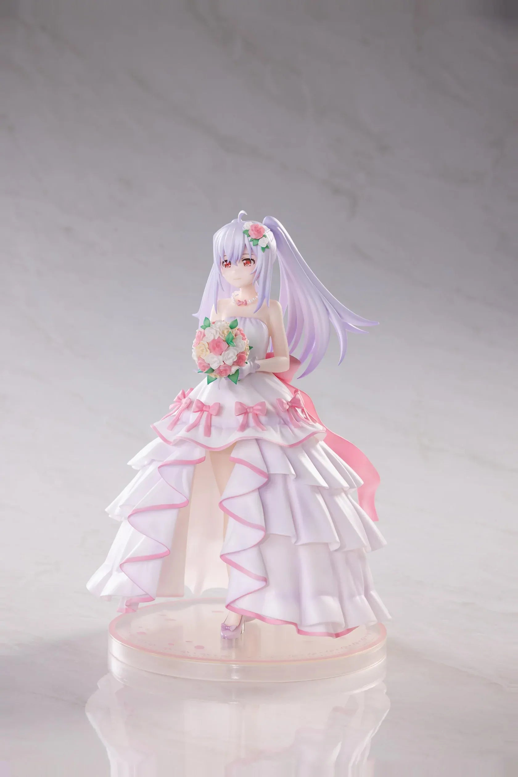 Plastic Memories Isla Wedding Dress Ver. 1/7 Scale Figure wearing a white and pink bridal gown while holding a rose bouquet