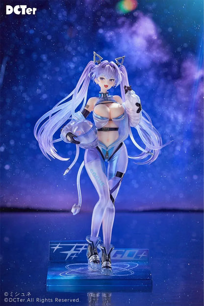 Star Sky Aila 1/7 scale figure featuring lavender twin tails, a futuristic blue bodysuit, helmet accessory, and custom sci-fi display base