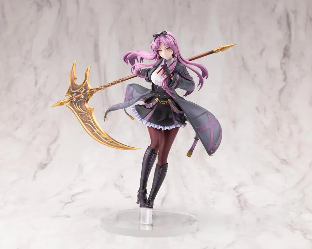 The Legend of Heroes Renne Bright Ver. 2 1/8 scale figure holding a large golden scythe in a black-and-purple outfit.