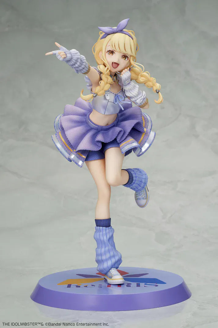The Idolmaster Gakuen Kotone Fujita Re;IRIS Ver. 1/7 Scale Figure featuring Kotone with blonde twin braids, purple idol outfit, leg warmers, and themed display base.