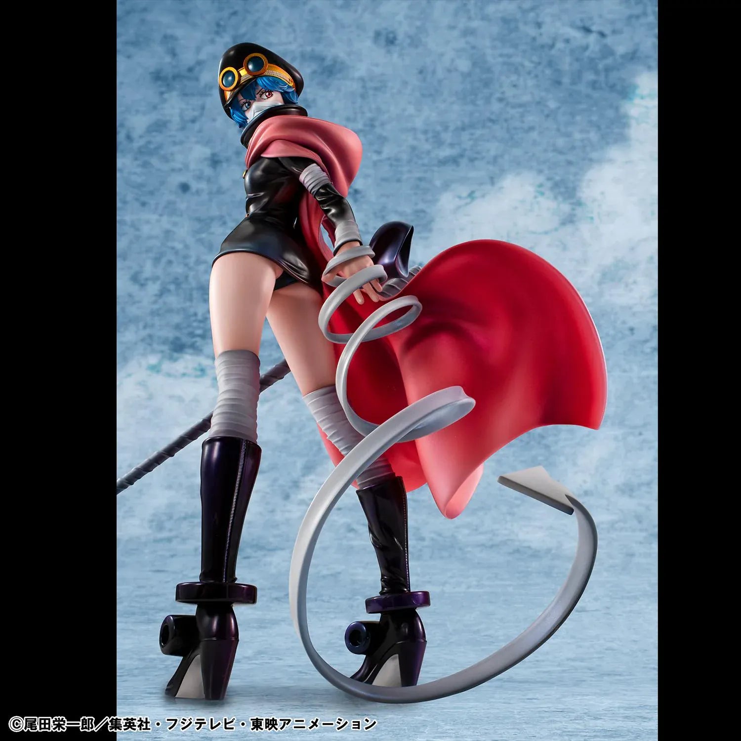 One Piece Portrait Of Pirates Elevated Boost Saint Gunko Figure with black outfit, red cape, goggles, and weapon