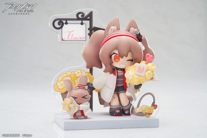 Arknights Cuties Series Angelina Chibi Figure with bunny companion, flower bouquet, baskets, and flower shop display accessories