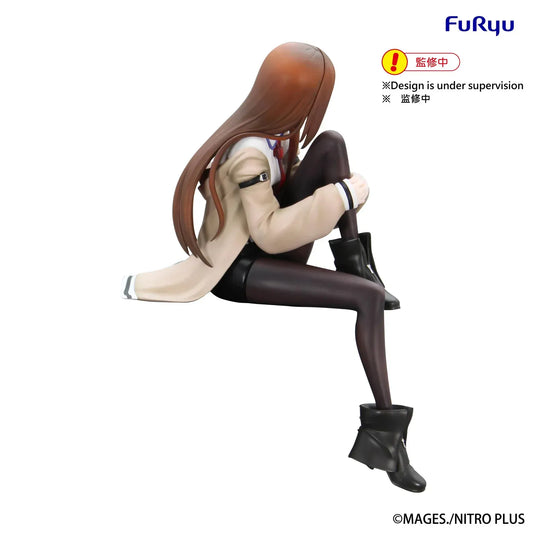 Steins;Gate Kurisu Makise Noodle Stopper figure wearing beige coat and black tights in seated pose