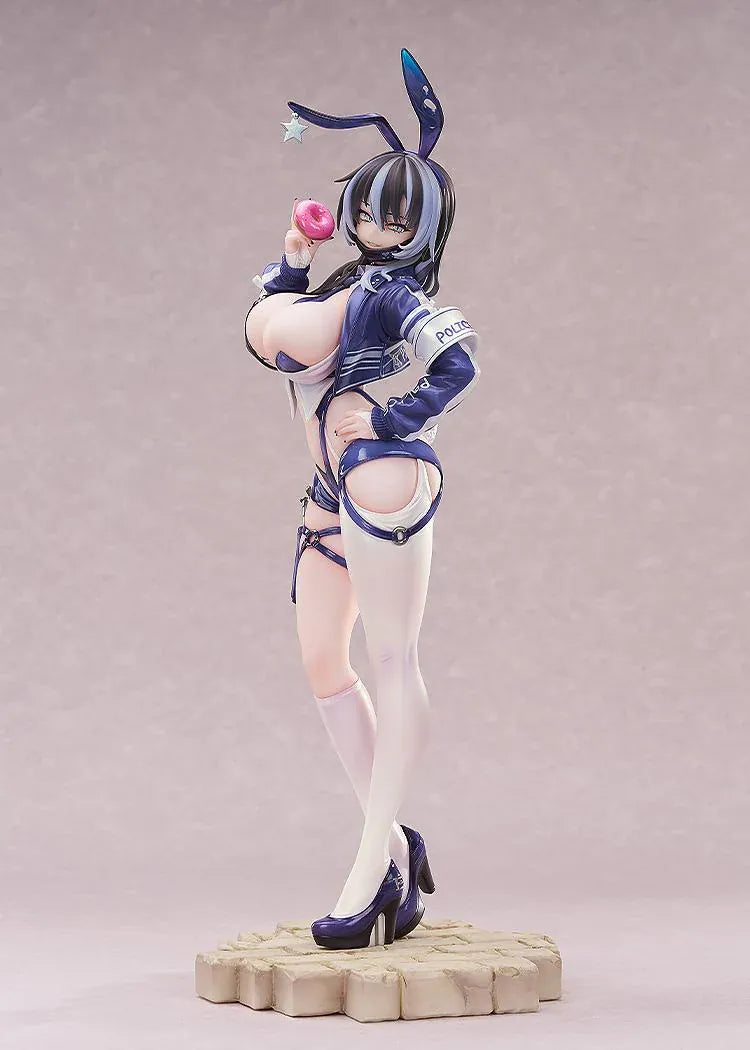 CheLA77 Illustration Bunny Cops_02 1/6 scale figure featuring a bunny police officer in a navy blue outfit holding a pink frosted donut