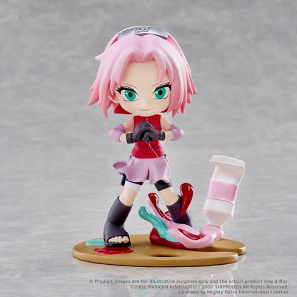 Naruto Shippuden PalVerse Pale Sakura Haruno Figure with pink hair and colorful paint-themed base