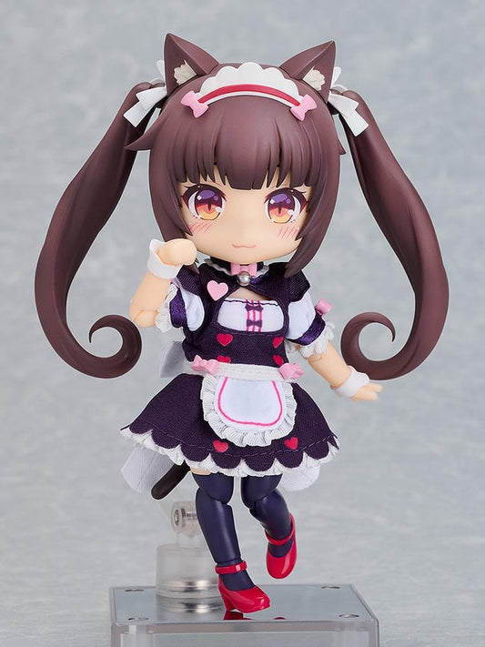 Nekopara Sekai Connect Nendoroid Doll Chocola with cat ears, twin-tails, maid outfit, frilly apron, and paw pose