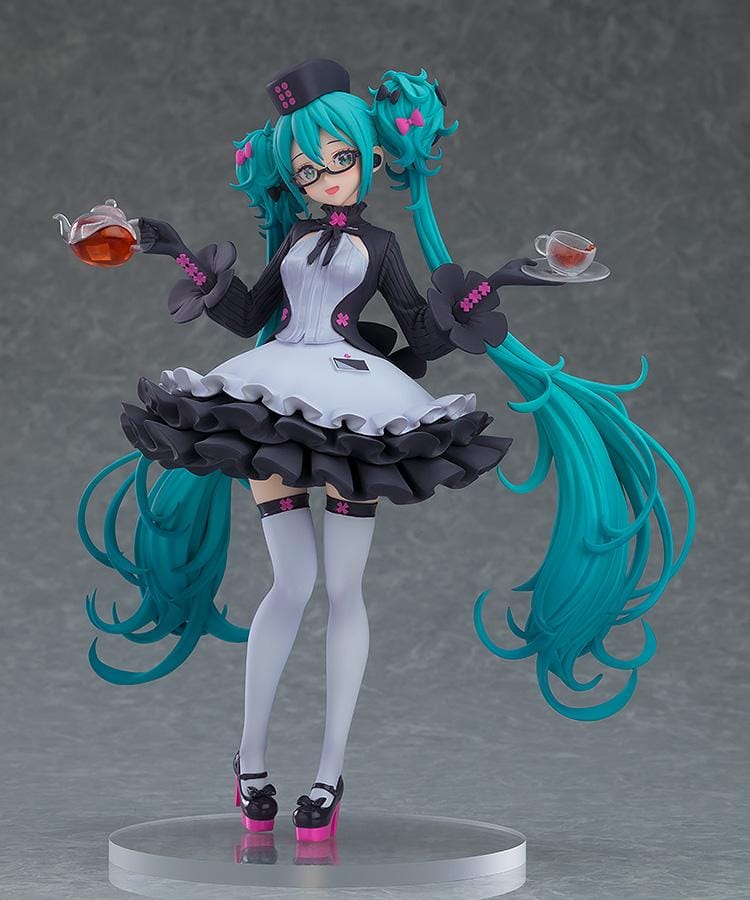 POP UP PARADE Hatsune Miku Glasses x Café Ver figure with glasses, teapot, teacup, and elegant café-themed outfit