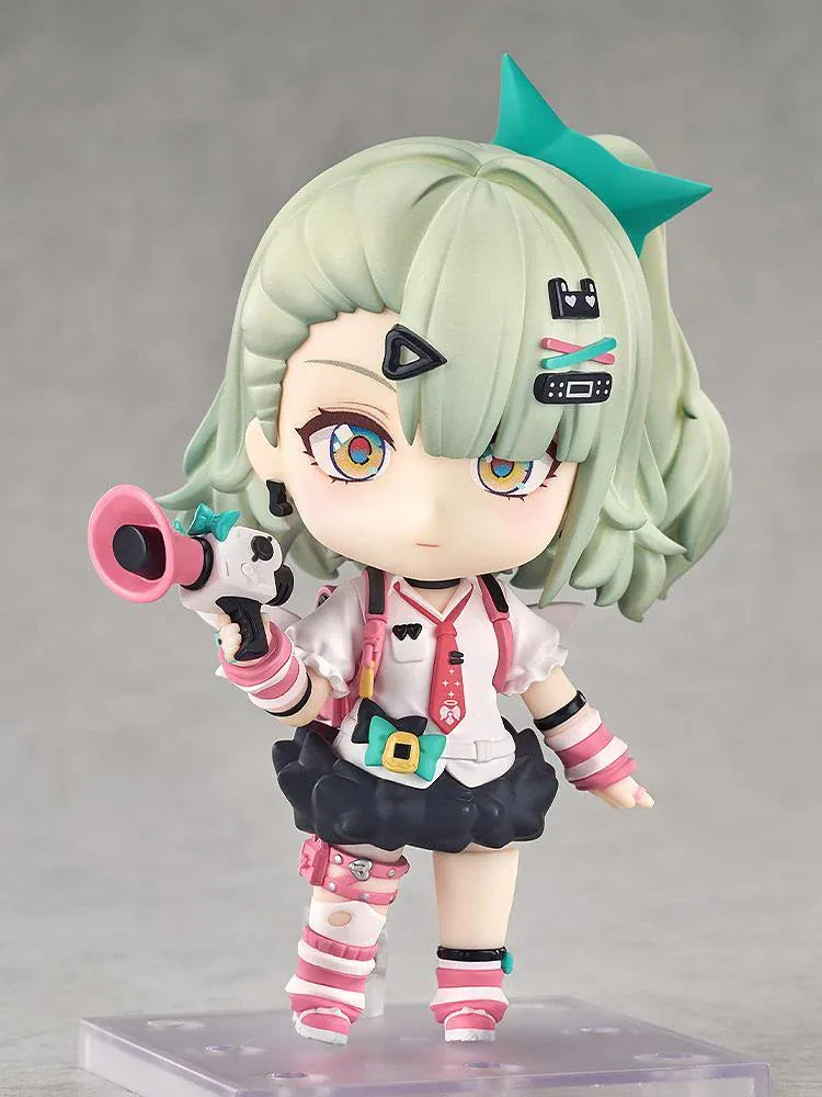Zenless Zone Zero Nendoroid Sunna figure featuring mint-green hair, colorful accessories, and her signature launcher in an adorable chibi design