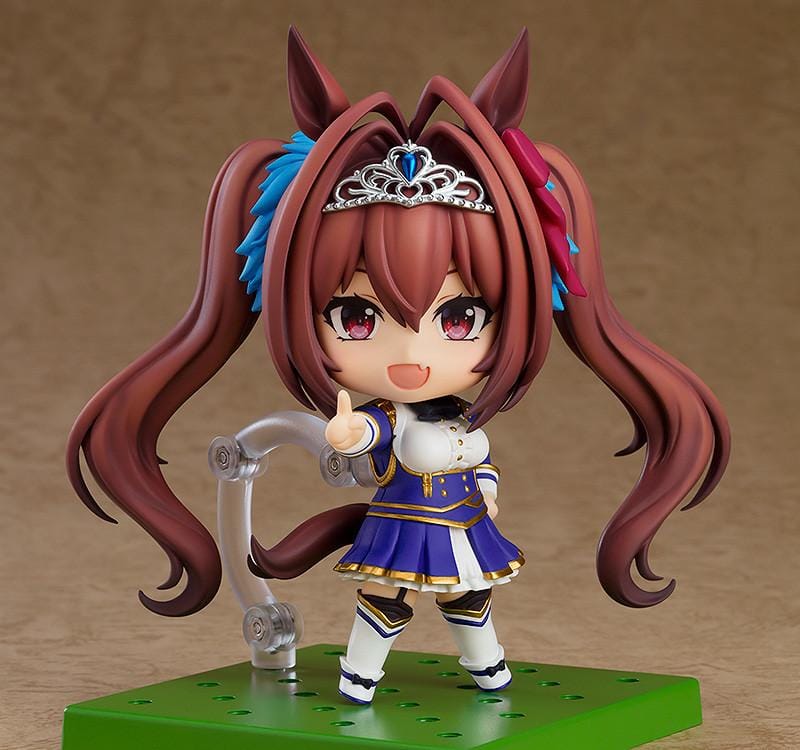 Umamusume Pretty Derby Nendoroid Daiwa Scarlet figure featuring twin-tail hair, horse ears, tiara, and blue white and gold outfit