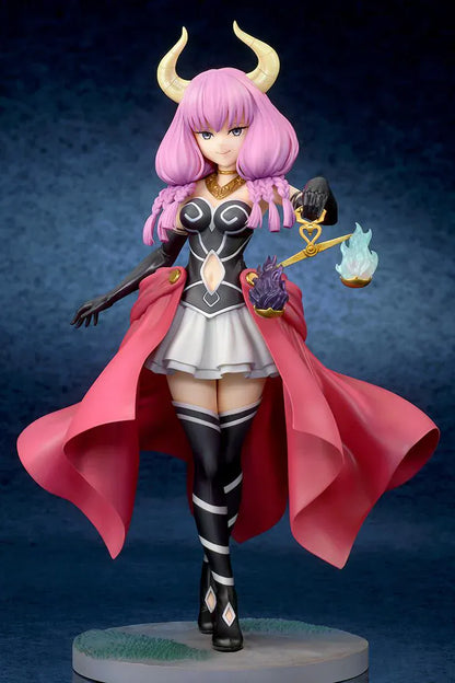 Frieren Beyond Journey’s End Aura the Guillotine 1/7 scale figure with pink hair, horns, flowing red cape, and scales accessory