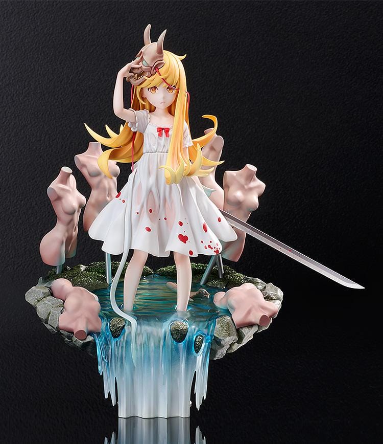 Shinobumonogatari G.S. Collection Shinobu Oshino 1/7 scale figure with oni mask, sword, white dress, and water effect base