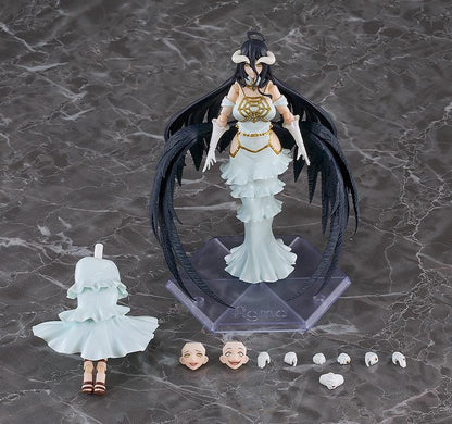 Overlord The Holy Kingdom figma Albedo Figure wearing her white and gold dress with large black feathered wings and signature horns