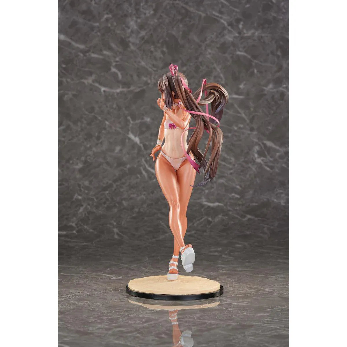 Taimanin RPG Adult Yukikaze Mizuki Swimsuit 1/6 Scale Figure featuring Yukikaze Mizuki in a white swimsuit-style outfit with twin-tail hair, pink ribbons, sandals, and display base.