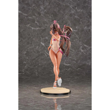 Taimanin RPG Adult Yukikaze Mizuki Swimsuit 1/6 Scale Figure featuring Yukikaze Mizuki in a white swimsuit-style outfit with twin-tail hair, pink ribbons, sandals, and display base.