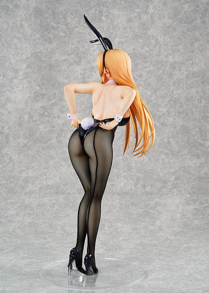 Erina Nakiri Bunny Ver. figure with long golden hair, purple eyes, black bunny ears and outfit, white cuffs, patterned tights, and black heels.