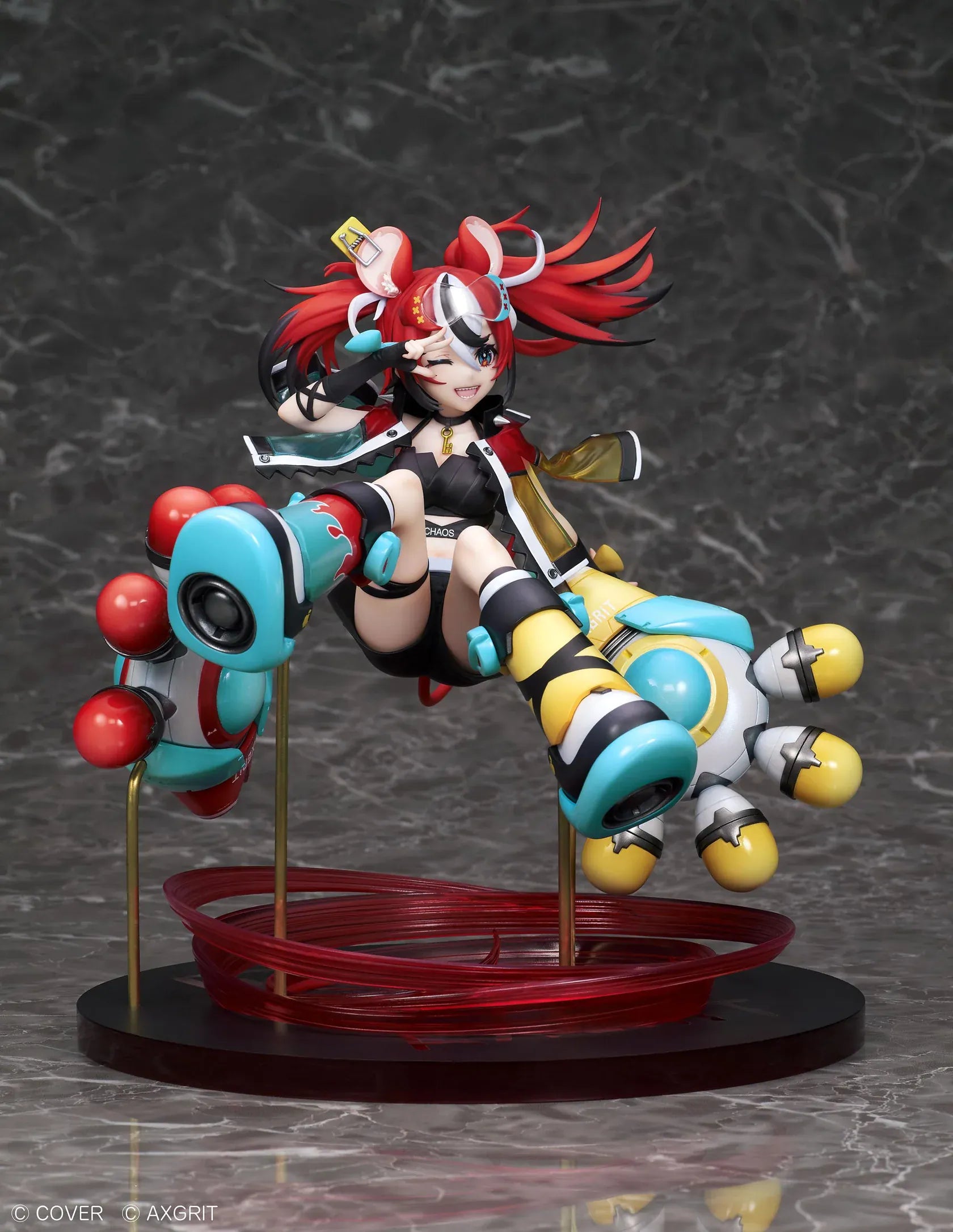 Hololive Hakos Baelz AXGRIT version 1/7 scale figure with dynamic pose red twin tails and mechanical companions