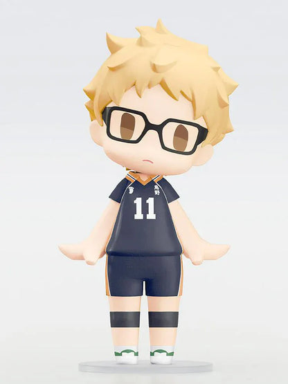 Chibi Kei Tsukishima Hello! Good Smile figure in Karasuno volleyball uniform.