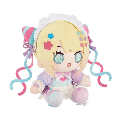 NEEDY STREAMER OVERLOAD Chinese Restaurant Series Huggy Doll OMGkawaiiAngel featuring a blonde-haired anime girl with mint-green embroidered eyes, pastel pink and blue ribbons, a frilly outfit, and a cute seated plush design.