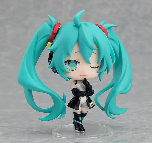 Eight featured Racing Miku All Stars Vol.2 chibi figure designs with turquoise twin-tails, varied outfits, crowns, flowers, goggles, and playful poses.