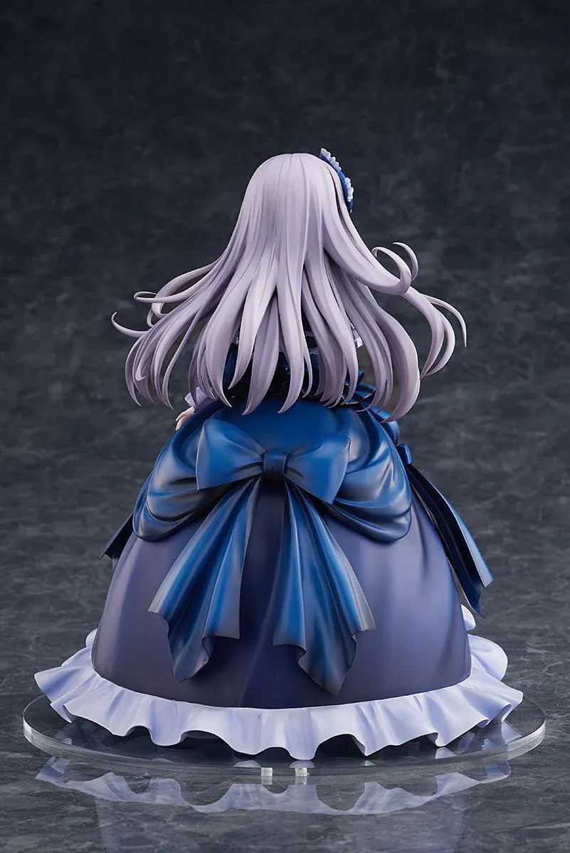 Yu-Gi-Oh! Monster Figure Collection Ghost Belle and Haunted Mansion 1/7 Scale Figure with lavender hair, dark blue gothic dress, layered ruffles, and clear display base