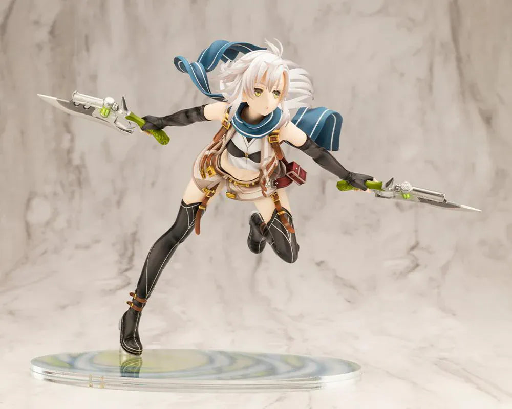 The Legend of Heroes Fie Claussell 1/8 Scale Figure Rerelease with white hair, flowing scarf, dual blade weapons, and dynamic action pose