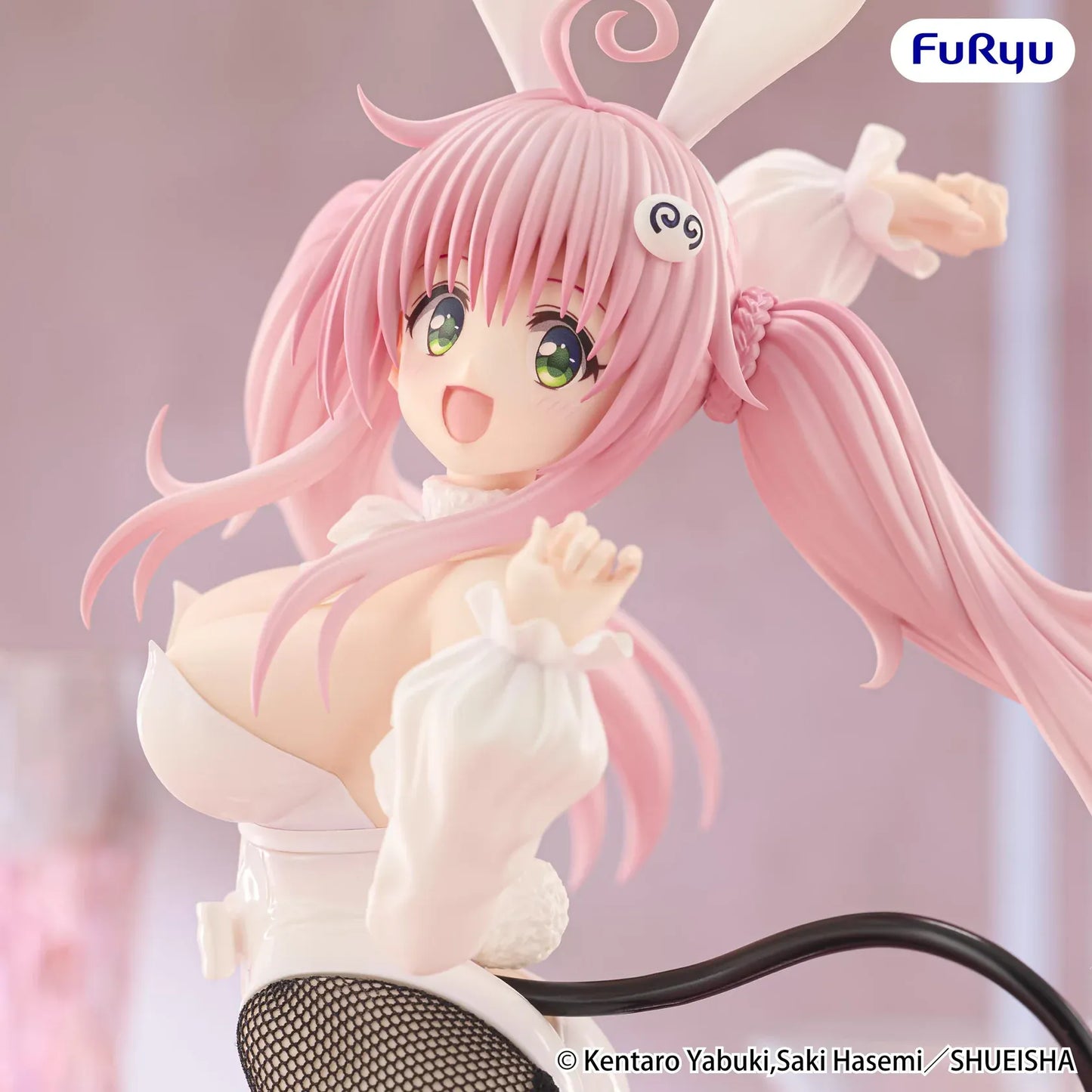 To Love-Ru Darkness BiCute Bunnies Lala Satalin Deviluke figure wearing a white bunny outfit with pink hair, bunny ears, fishnet tights, and a heart-tipped devil tail