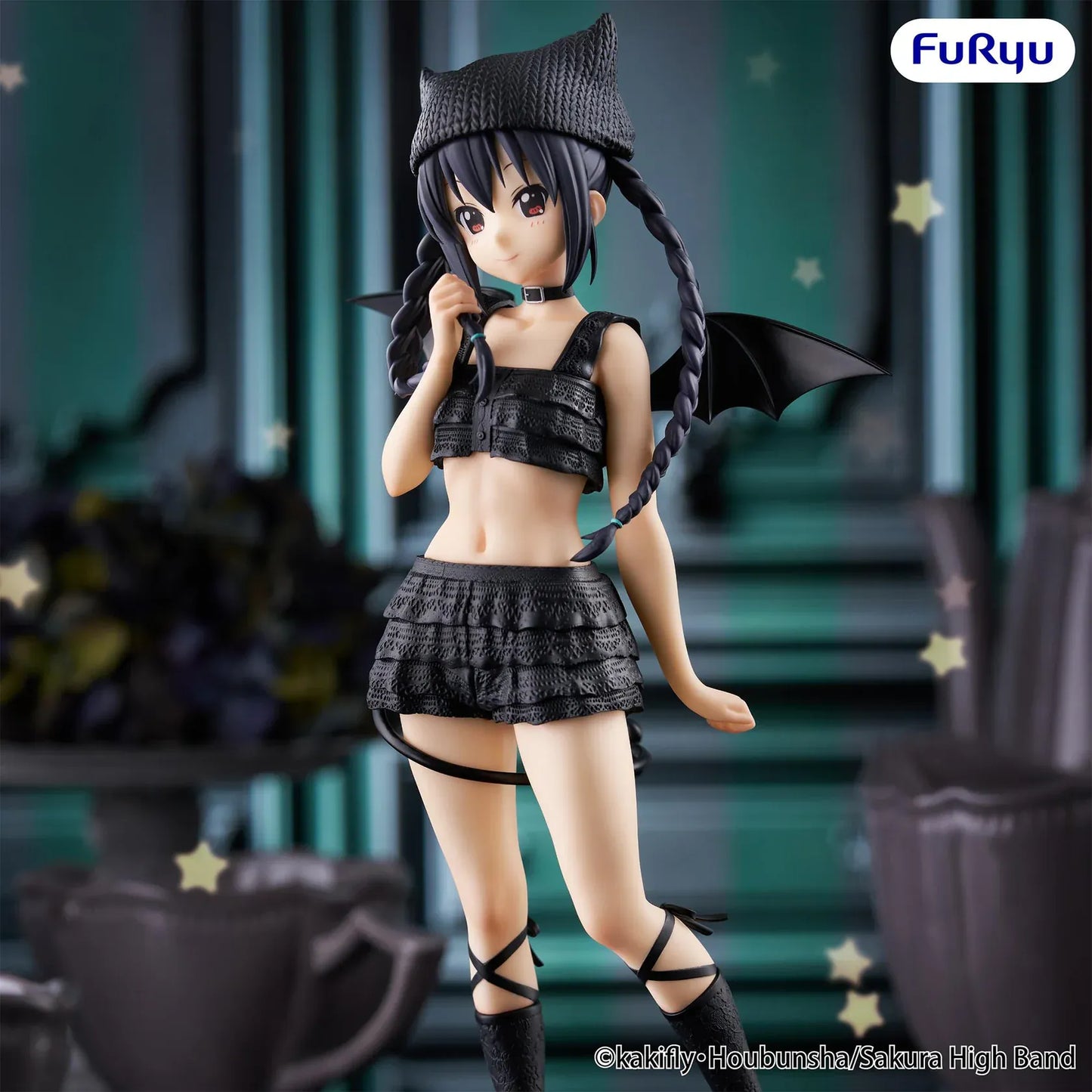 K-On! BiCute Dark Azusa Nakano Figure with black outfit, braided hair, cat-ear style hat, wings, and gothic-inspired design