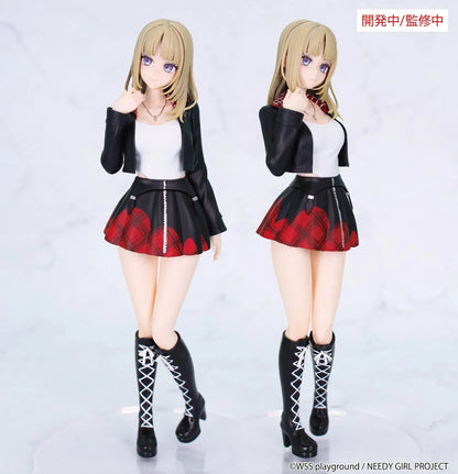 Prototype NEEDY GIRL OVERDOSE Vivit KACHE figure with blond hair, a black jacket, white top, red plaid skirt, and tall black boots with white laces.