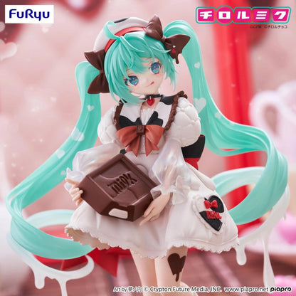 Hatsune Miku x TIROL CHOCO Trio-Try-iT Milk Ver. Figure in chocolate-themed maid outfit holding TIROL block