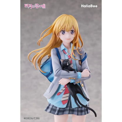 Your Lie in April Kaori Miyazono 1/6 scale figure with bonus featuring Kaori in her school uniform holding a black cat with a cherry blossom backdrop